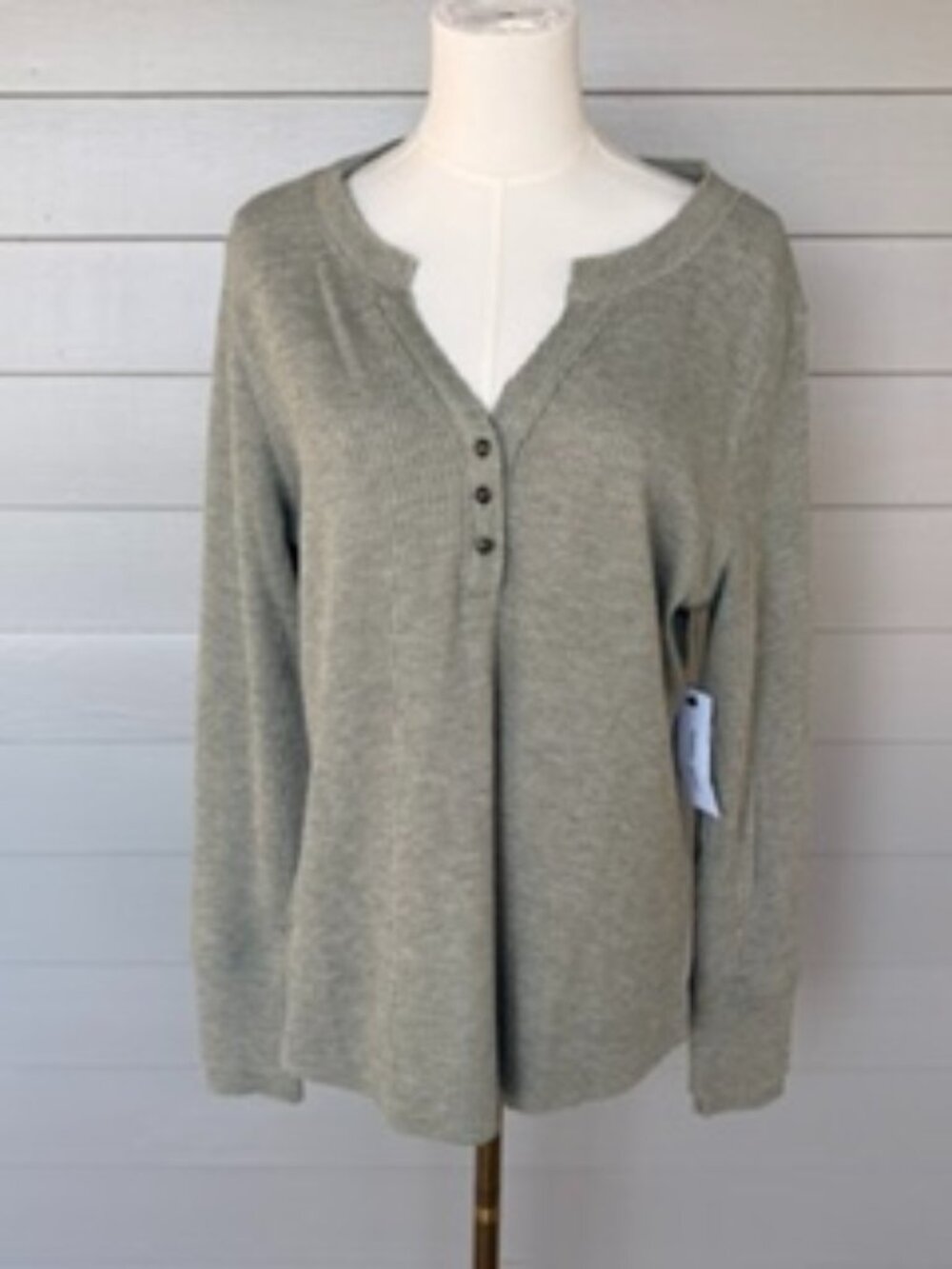 Tribal Jeans Brushed Waffle Knit Henley -Oliveleaf